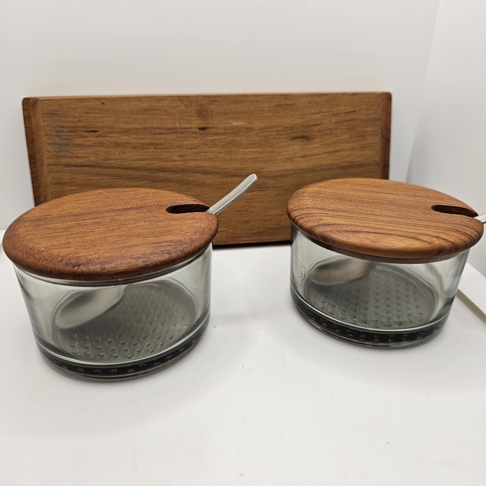 MCM Teak and Smoked Glass Condiment Set Denmark